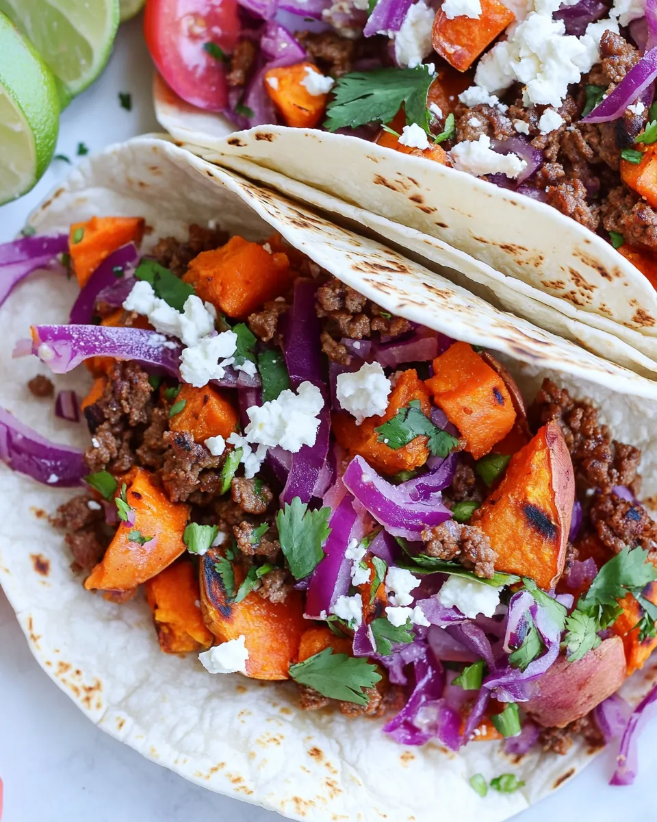 Easy Ground Beef Tacos with Roasted Sweet Potatoes food shot