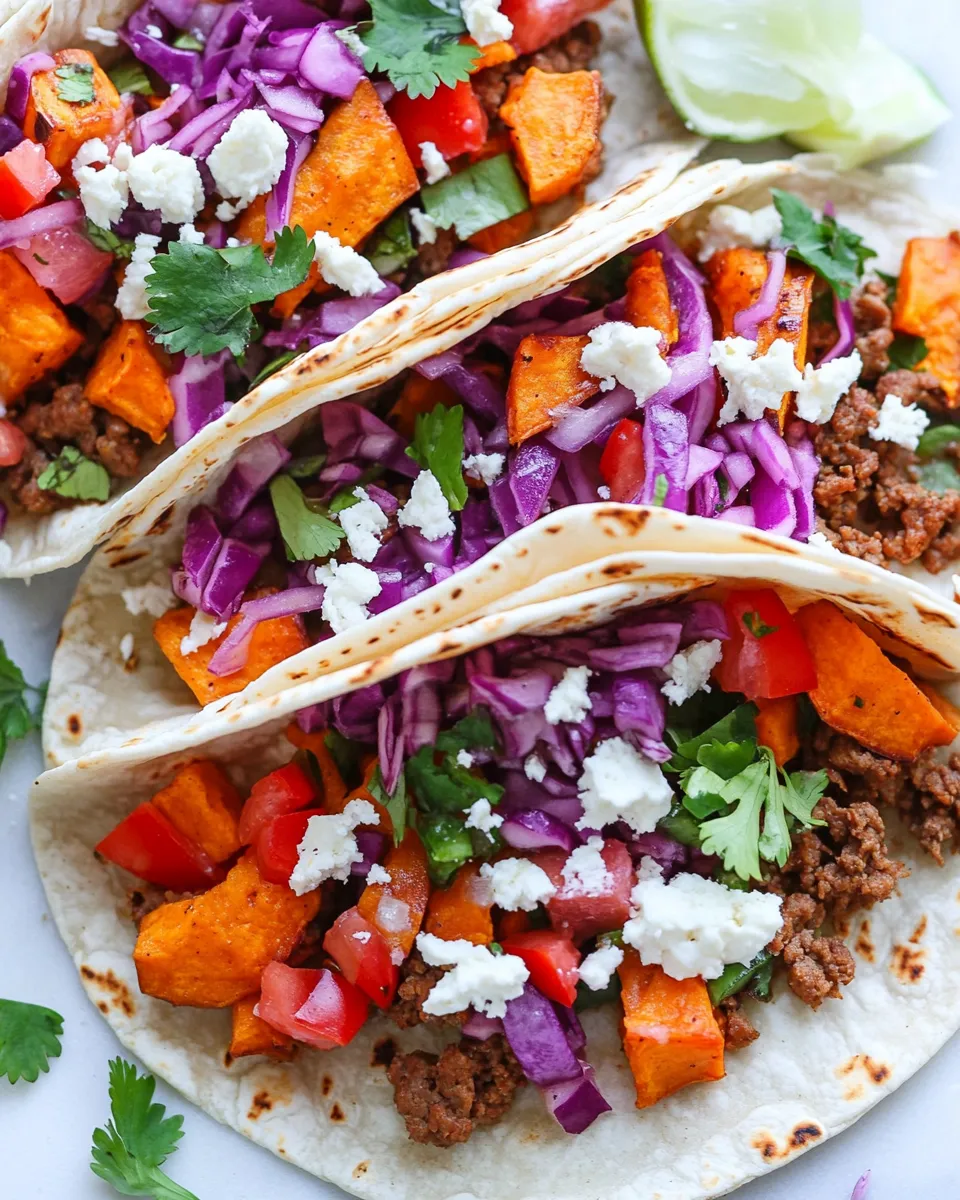 Delicious Ground Beef Tacos with Roasted Sweet Potatoes plate image