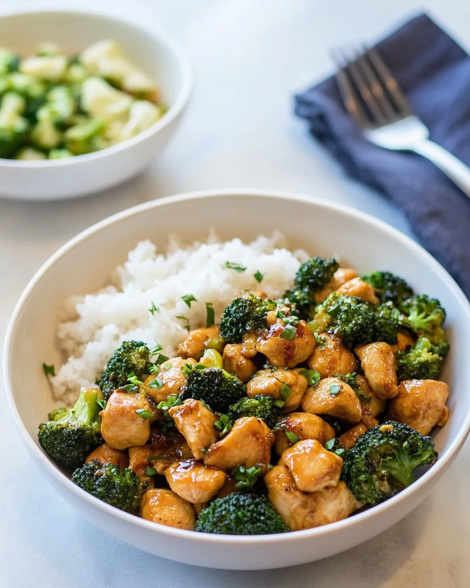 Delicious Healthier One Pan Orange Chicken and Broccoli plate image