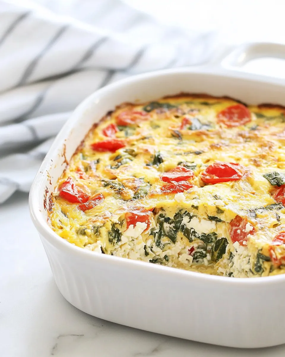 Quick Healthy Breakfast Casserole with Spinach and Feta food shot