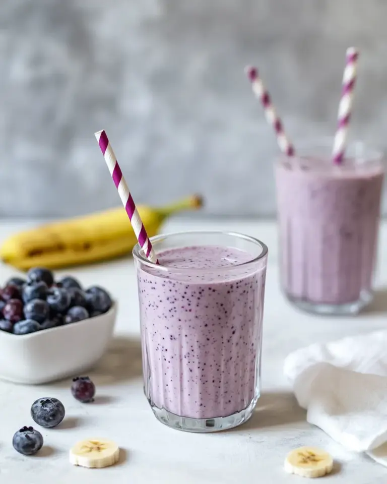 Homemade Healthy blueberry & banana protein smoothie photo