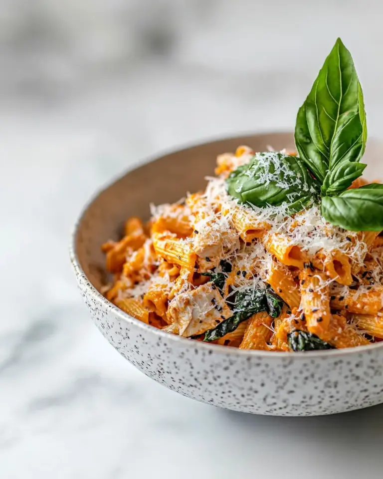 Homemade High-protein tomato pasta with chicken & spinach recipe photo