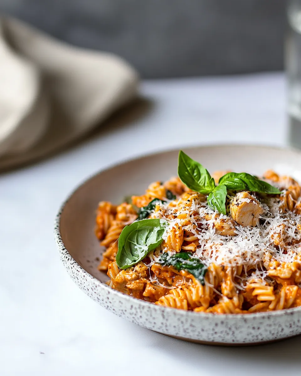 Classic High-protein tomato pasta with chicken & spinach dish photo