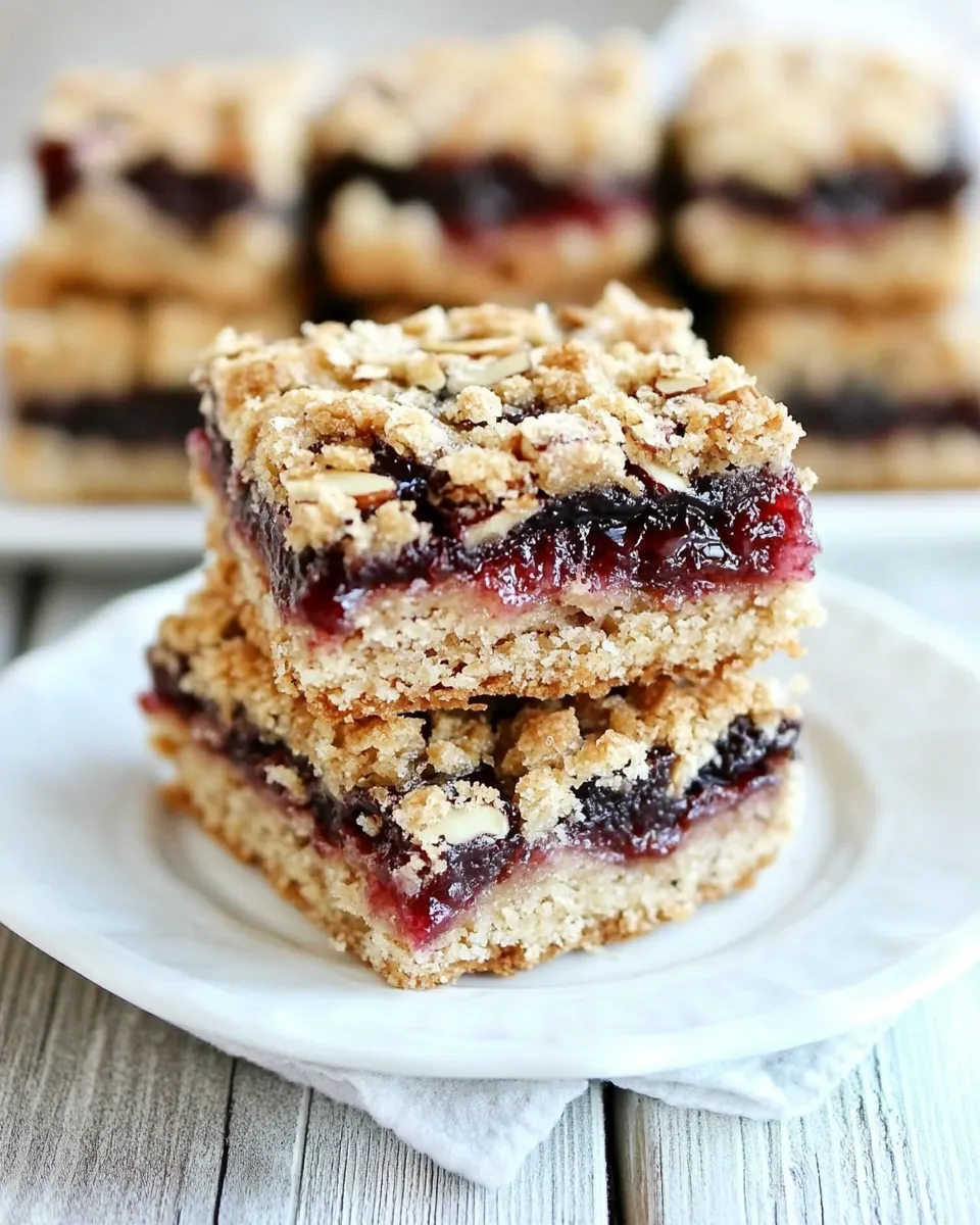 Delicious Jam Almond Crumb Bars food shot