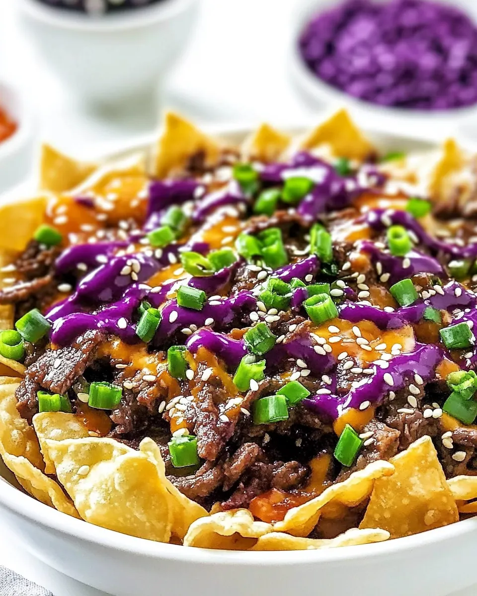 Delicious Korean Beef Nachos with Wonton Chips plate image