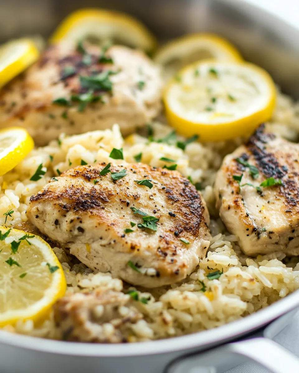 Easy Lemon Chicken Rice Skillet food shot