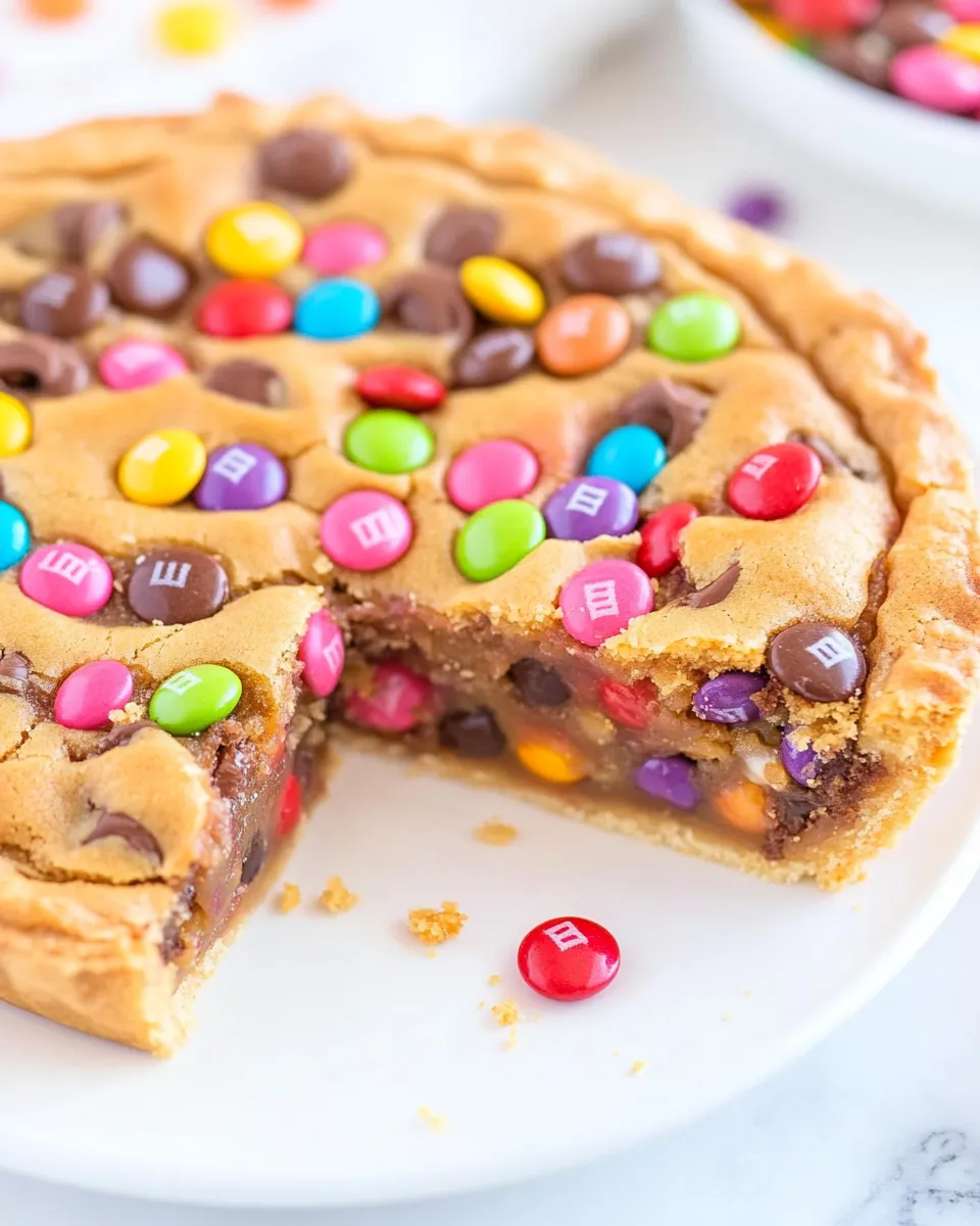 Delicious Loaded Soft and Chewy M&M Cookie Pie shot