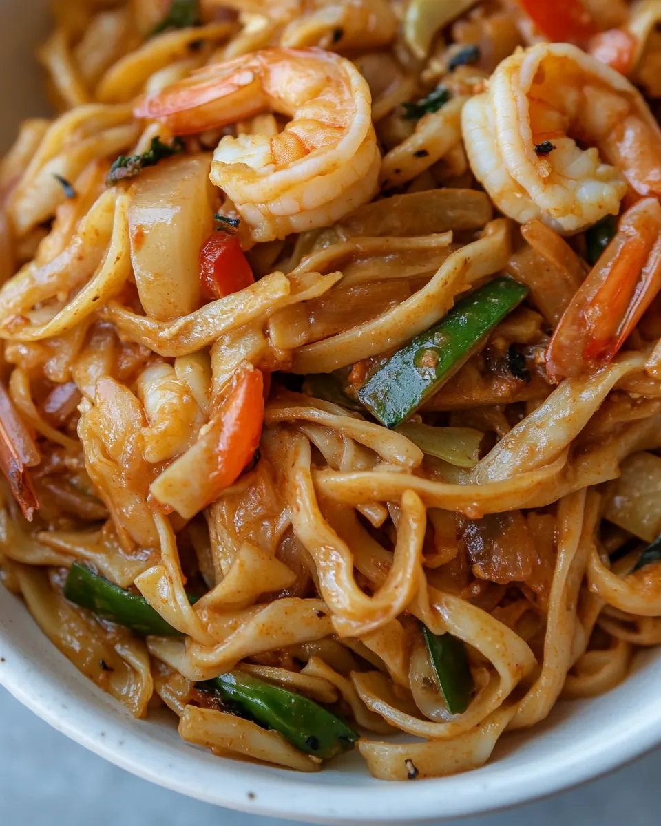 Easy Macro Friendly Red Curry Noodles with Shrimp food shot