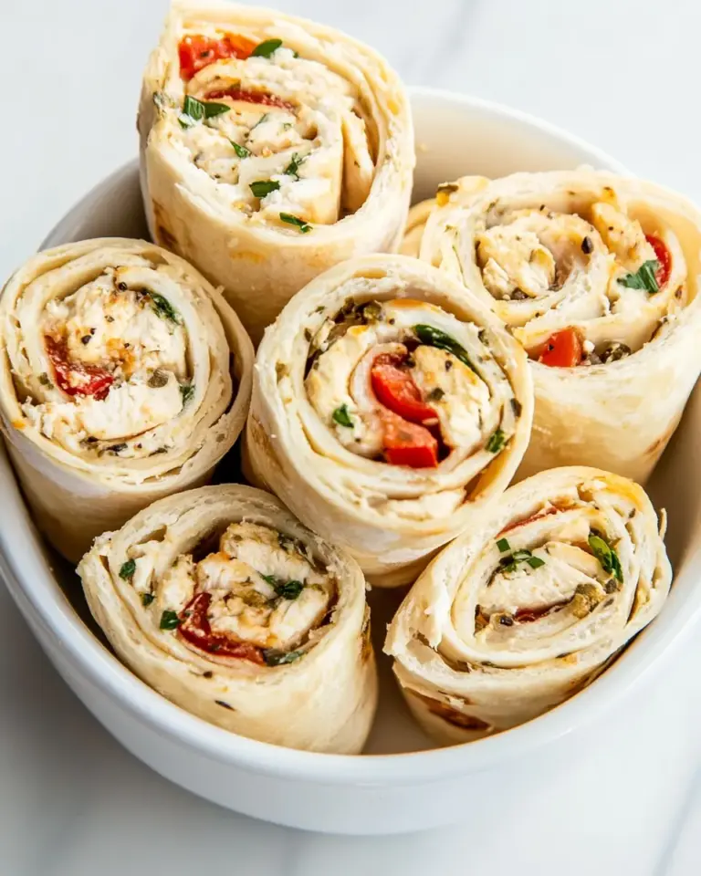 Delicious Mediterranean Chicken Pinwheels food shot