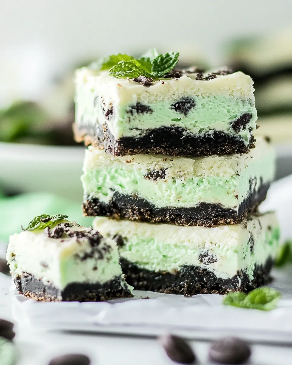 Delicious Mint Cookies and Cream Cheesecake Bars dish photo