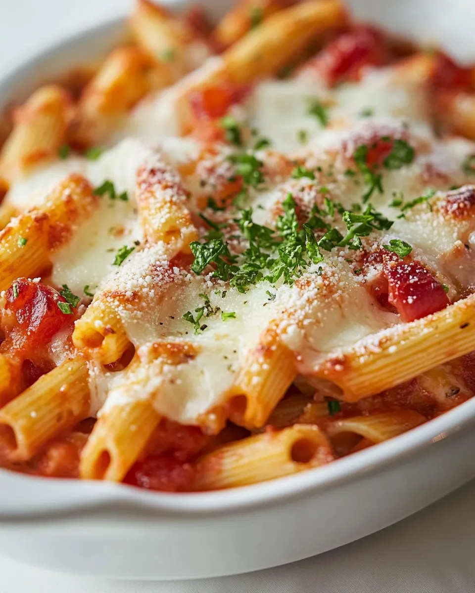 Classic Mozzarella and Penne Pasta Bake dish photo