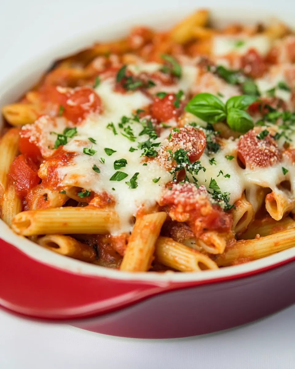 Easy Mozzarella and Penne Pasta Bake food shot