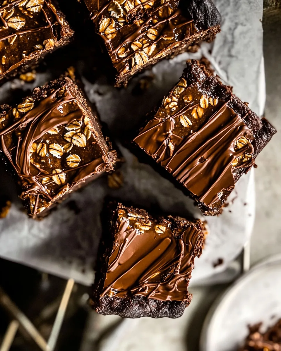 Easy No-Bake Dark Chocolate Oatmeal Cookie Bars. dish photo