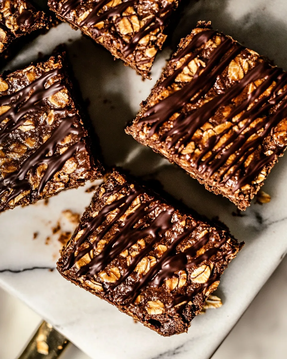 Delicious No-Bake Dark Chocolate Oatmeal Cookie Bars. plate image