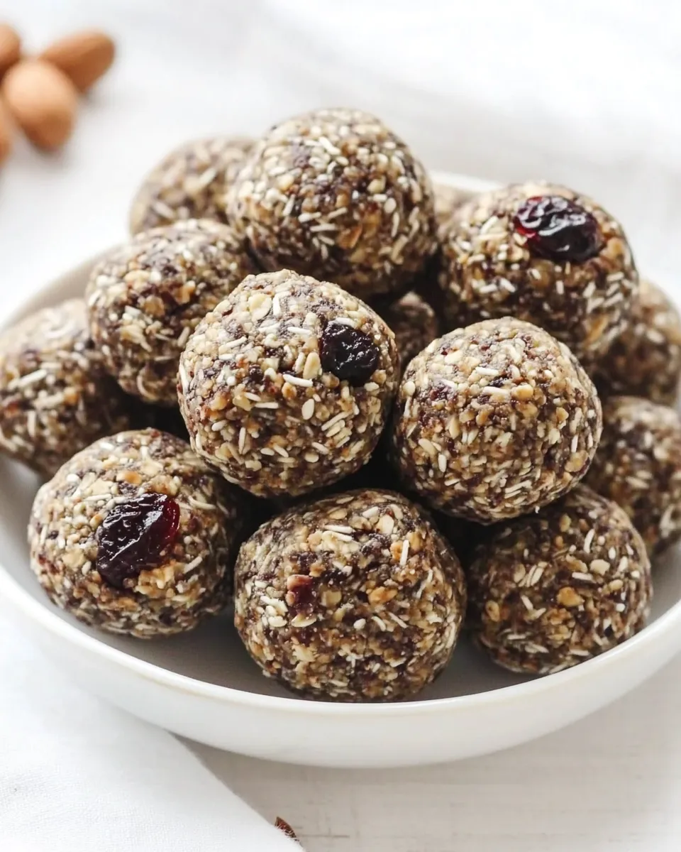 Classic No-bake Cranberry Energy Bites w/ Peanut Butter food shot