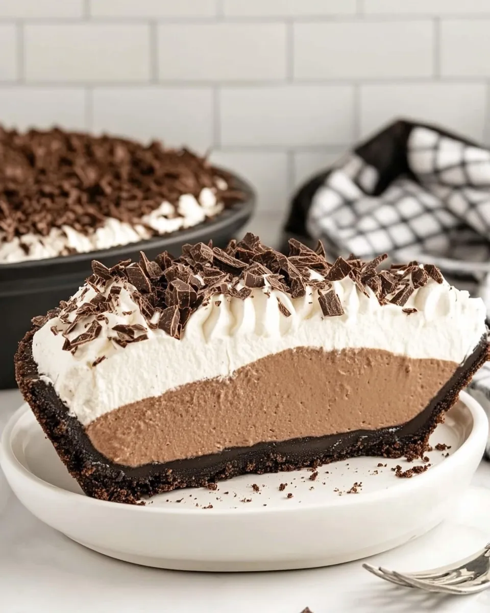Easy No Bake Chocolate Pie food shot
