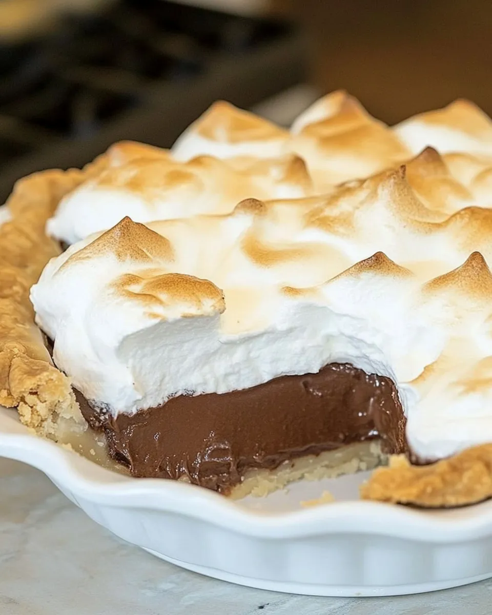 Delicious Old-Fashioned Chocolate Meringue Pie food shot