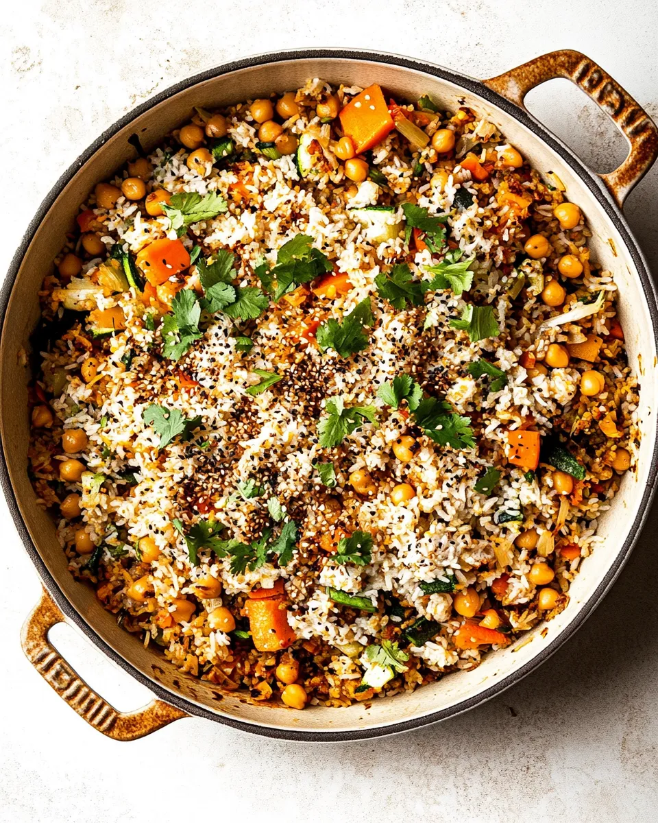 Healthy One-Pot Rice and Veggies with Chickpeas & Dilly Tahini dish photo