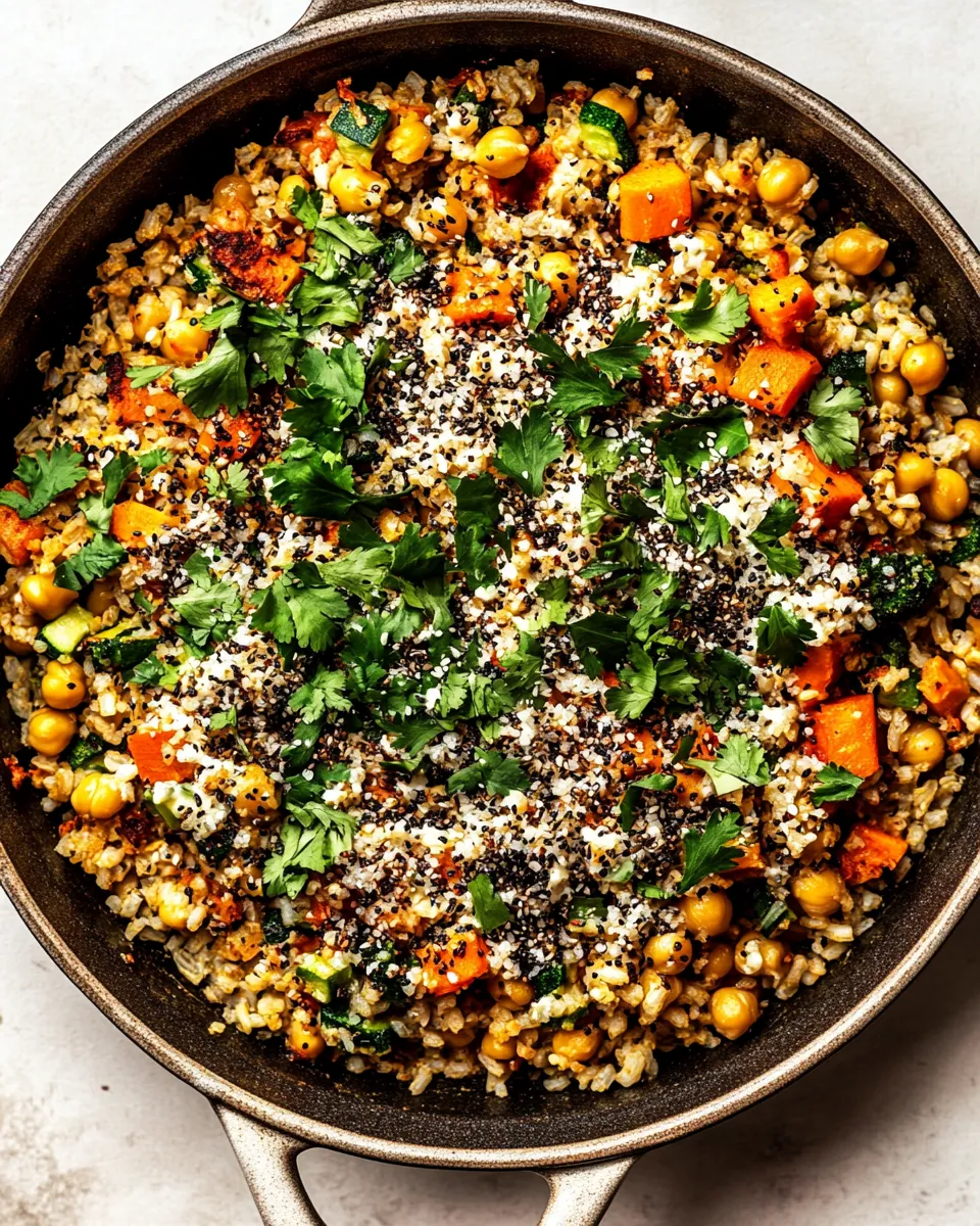 Homemade One-Pot Rice and Veggies with Chickpeas & Dilly Tahini plate image