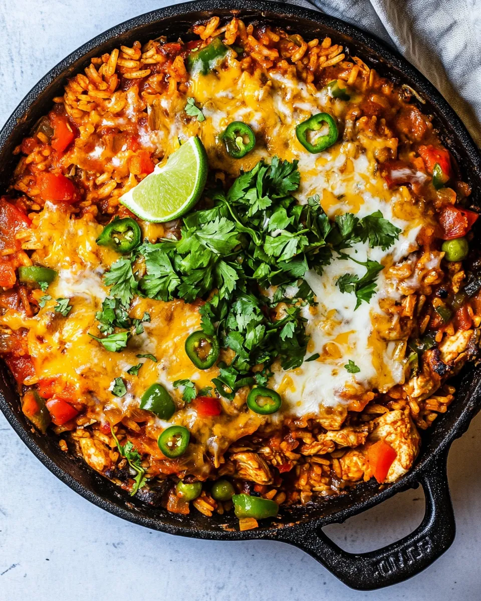 Homemade One Skillet Cheesy Salsa Chicken Rice Bake. recipe photo