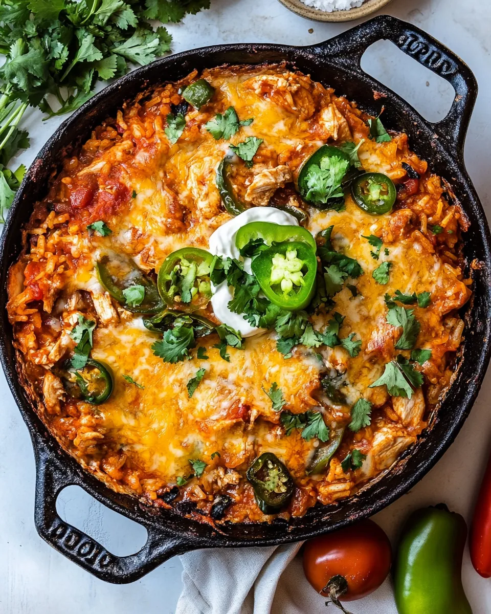 Delicious One Skillet Cheesy Salsa Chicken Rice Bake. plate image