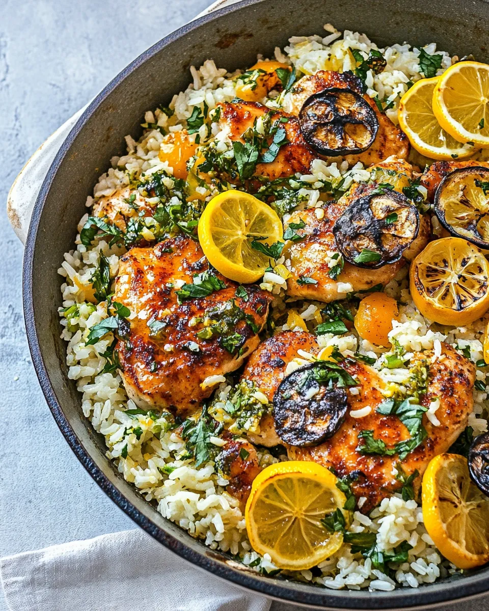 Homemade One Skillet Greek Lemon Chicken and Rice. dish photo