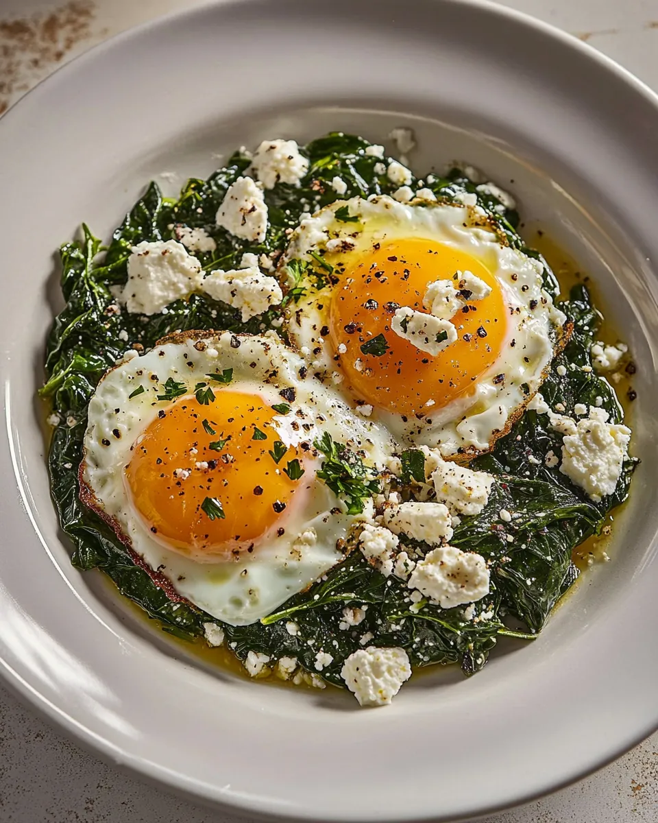 Classic Over Easy Eggs with Spinach and Creamed Feta image