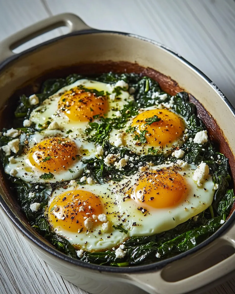 Easy Over Easy Eggs with Spinach and Creamed Feta recipe photo