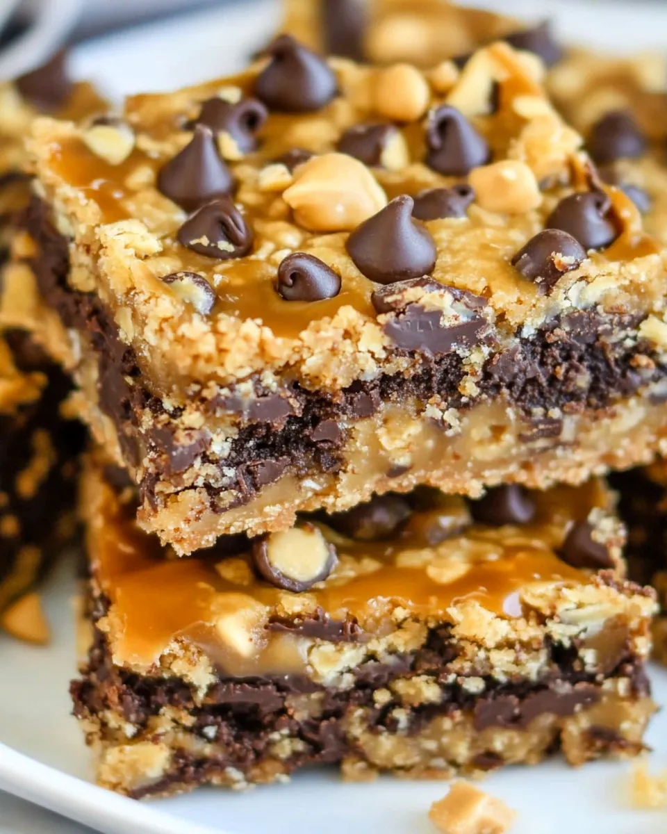 Delicious Peanut Butter Caramel Toffee Chocolate Chip Cookie Bars shot