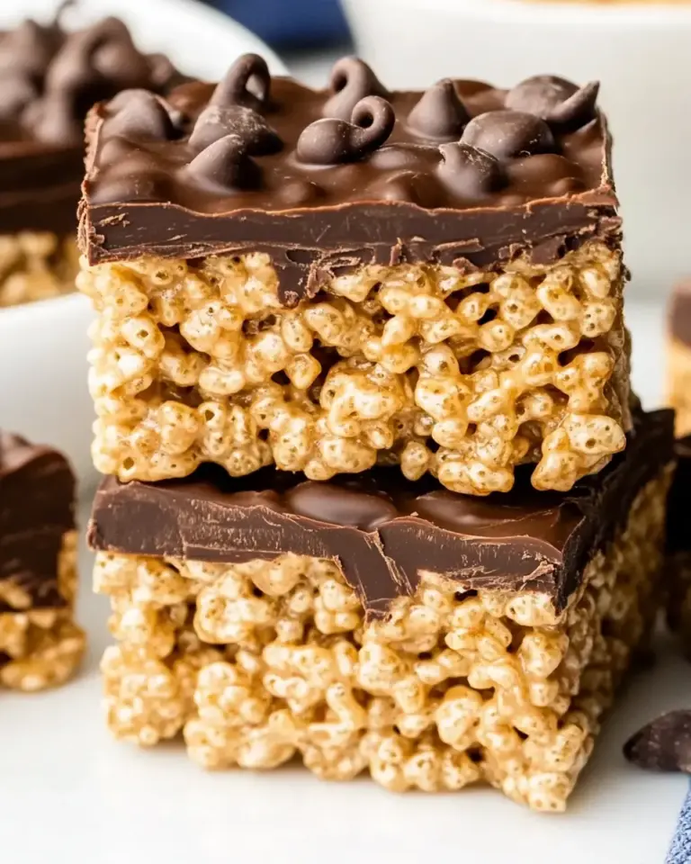 Homemade Peanut Butter Chocolate Rice Krispie Treats (No Bake Bars!) photo