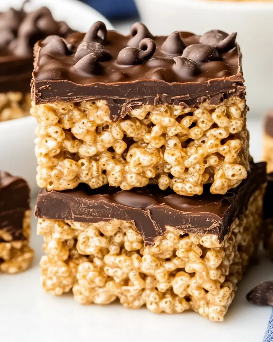 Homemade Peanut Butter Chocolate Rice Krispie Treats (No Bake Bars!) photo