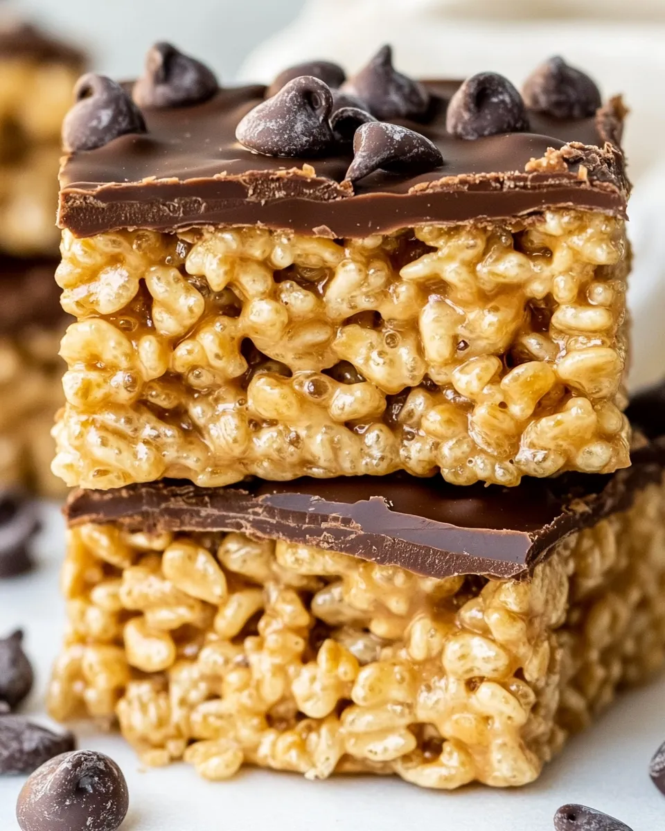 Classic Peanut Butter Chocolate Rice Krispie Treats (No Bake Bars!) image
