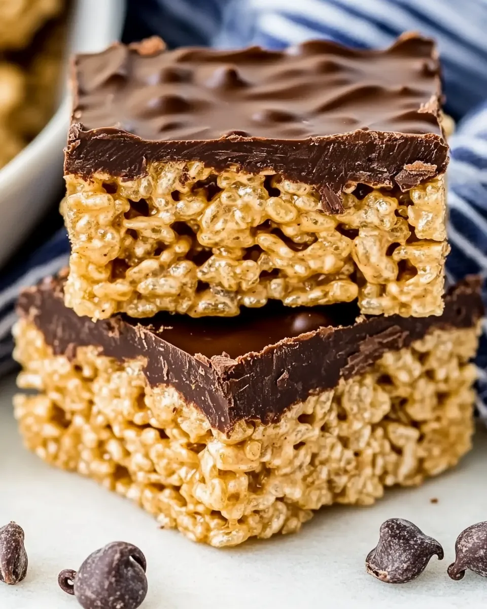 Easy Peanut Butter Chocolate Rice Krispie Treats (No Bake Bars!) recipe photo