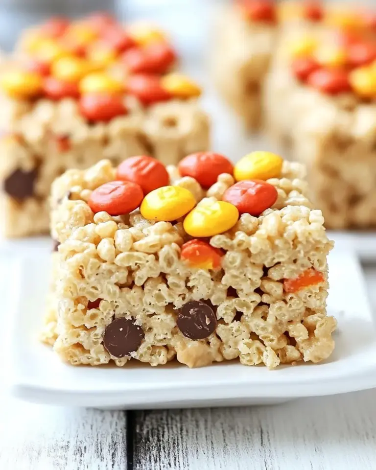 Homemade Peanut Butter Rice Krispie Treats with Reeses Pieces photo