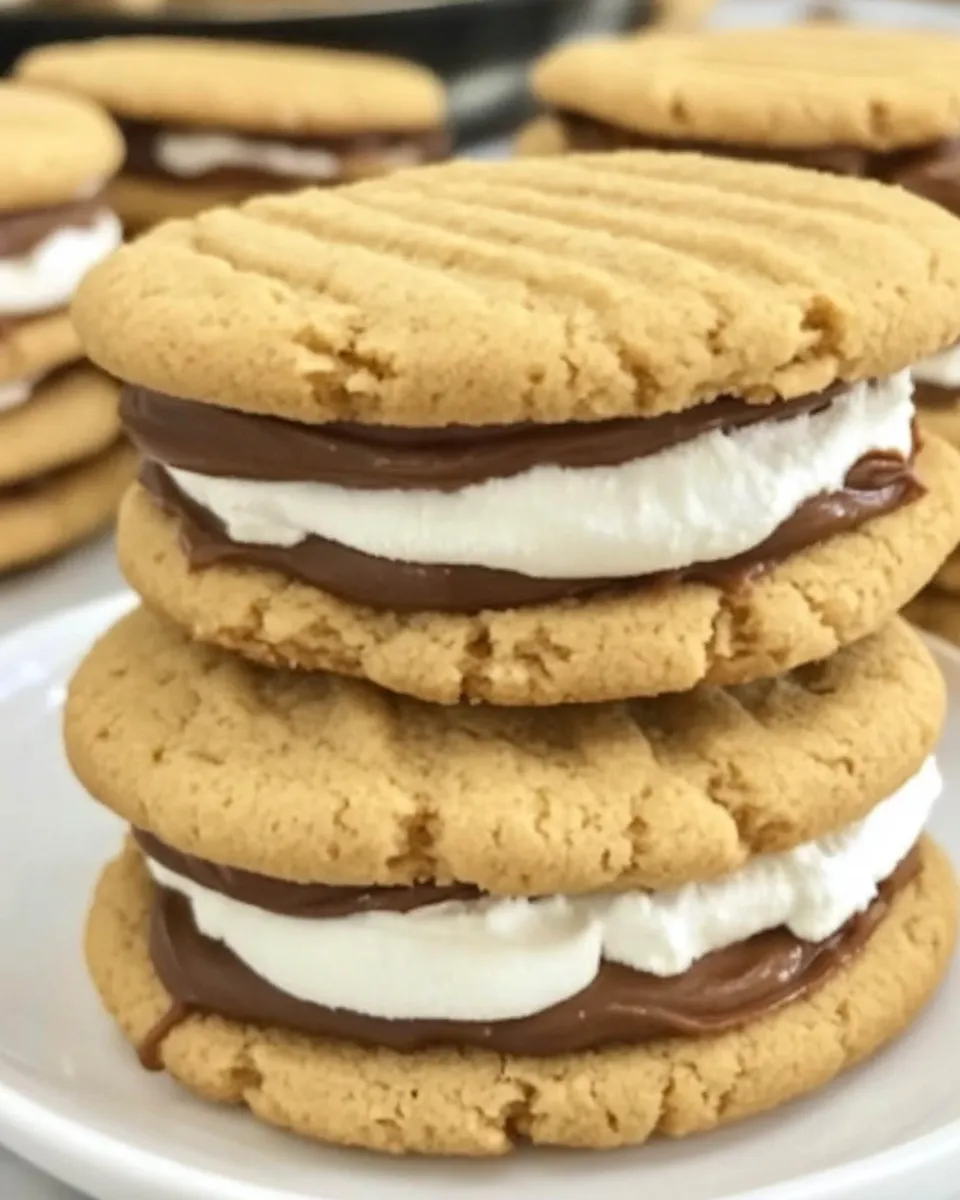 Classic Peanut Butter Sandwich Cookies With Nutella Marshmallow Cream image