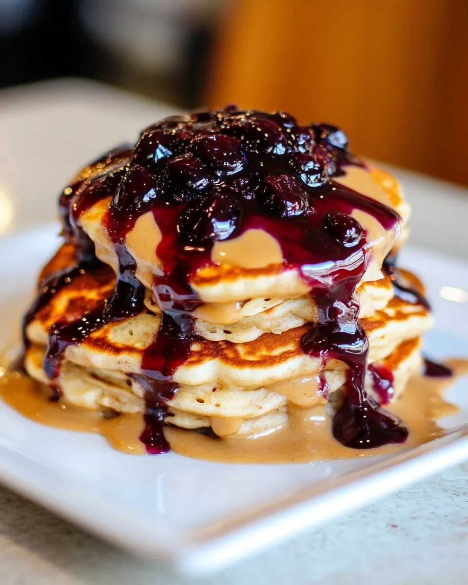 Easy Peanut Butter and Jelly Pancakes. plate image