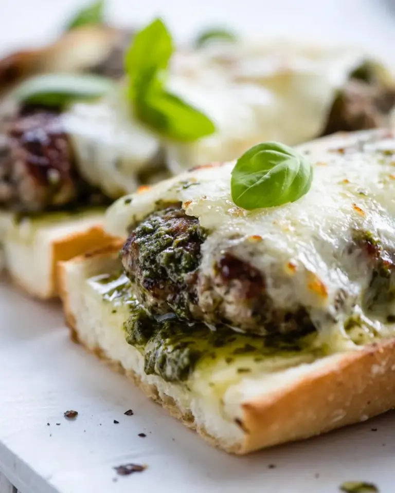 Homemade Pesto Meatball Melts. recipe photo