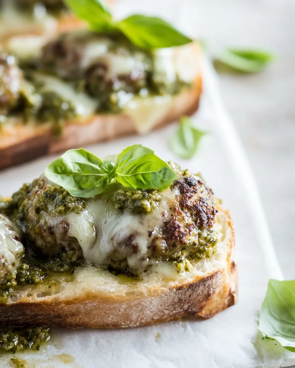 Easy Pesto Meatball Melts. food shot