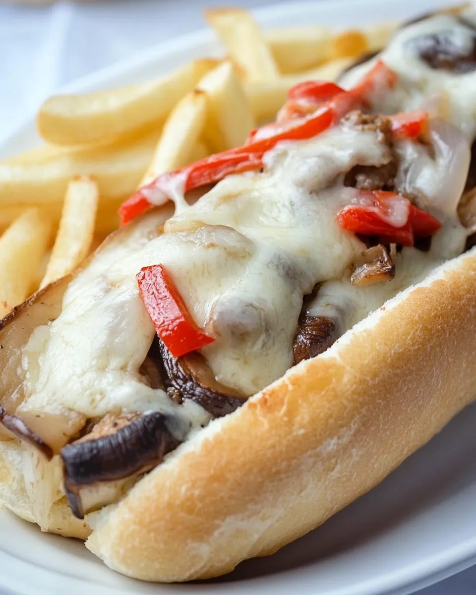 Delicious Portobello Cheesesteaks food shot