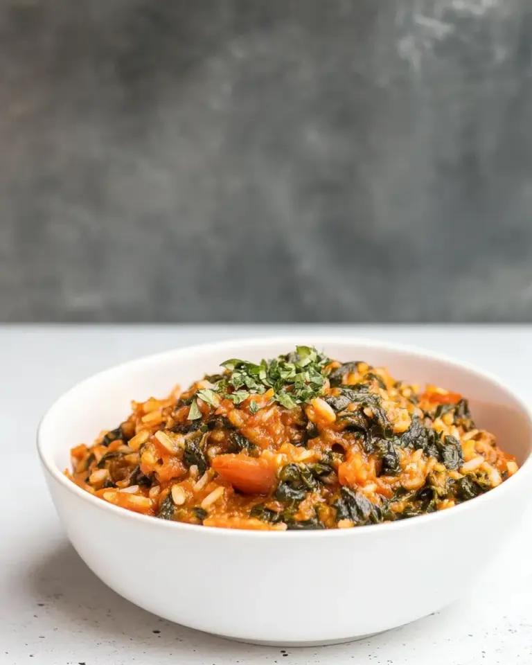 Homemade Red Spanakorizo: Greek Spinach and Rice with Tomatoes photo