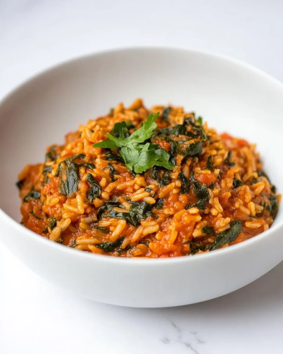 Classic Red Spanakorizo: Greek Spinach and Rice with Tomatoes image