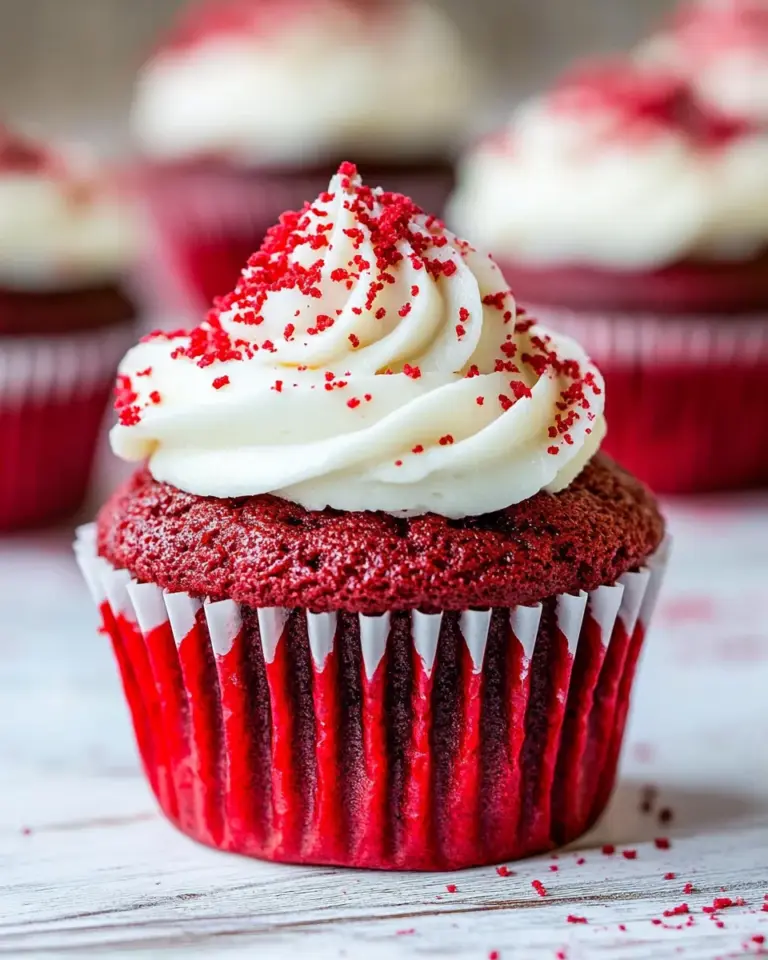 Homemade Red Velvet Cupcakes with Vanilla Cream Cheese Frosting photo