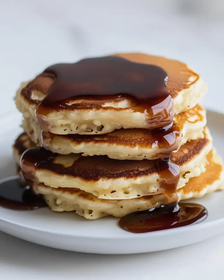 Homemade Rice Krispie Treat Pancakes with Browned Butter Syrup. recipe photo