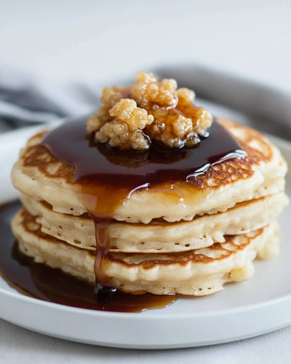 Delicious Rice Krispie Treat Pancakes with Browned Butter Syrup. dish photo