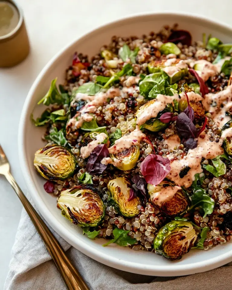 Homemade Roasted Brussels Sprouts, Quinoa & Lentil Salad with Spicy Caesar Dressing photo