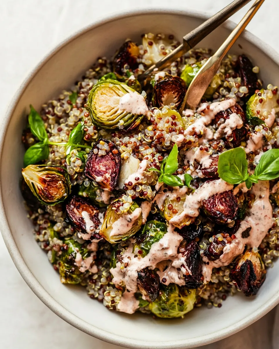Classic Roasted Brussels Sprouts, Quinoa & Lentil Salad with Spicy Caesar Dressing image