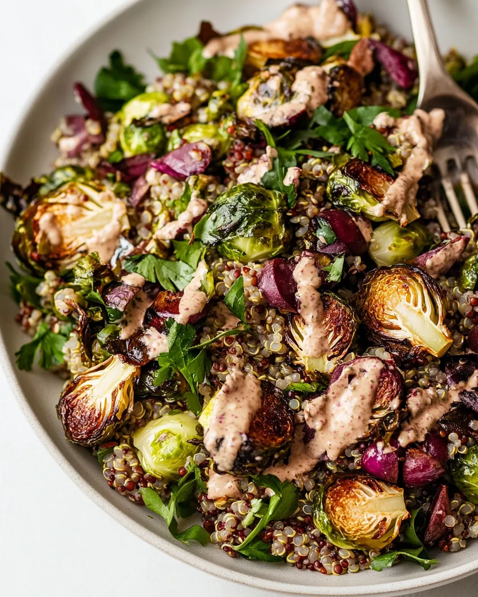 Delicious Roasted Brussels Sprouts, Quinoa & Lentil Salad with Spicy Caesar Dressing dish photo