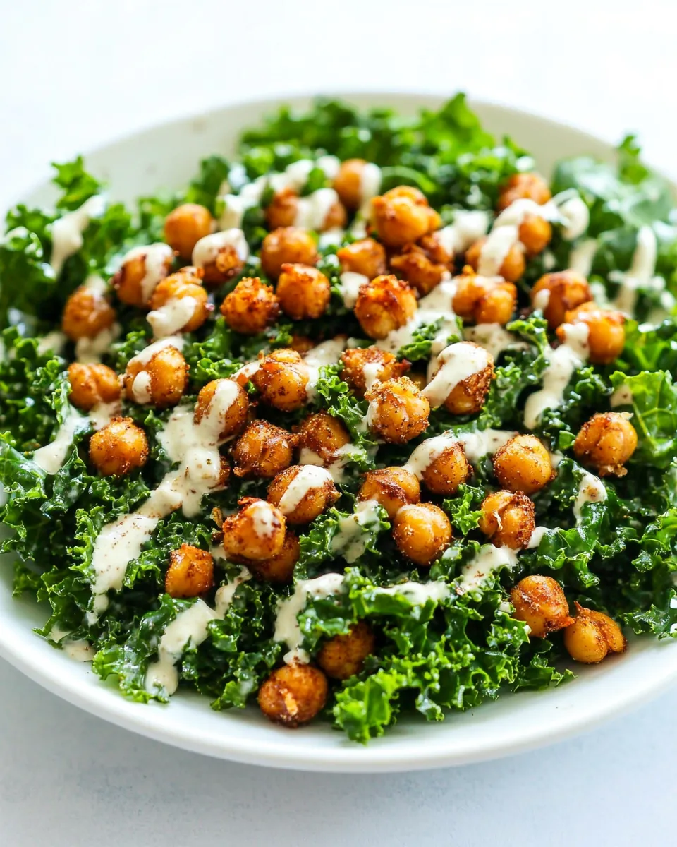 Delicious Roasted Chickpea Kale Salad with Tahini Dressing dish photo