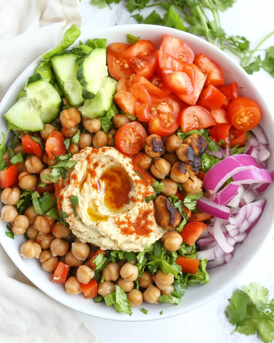 Classic Roasted Chickpea Salad with Hummus food shot