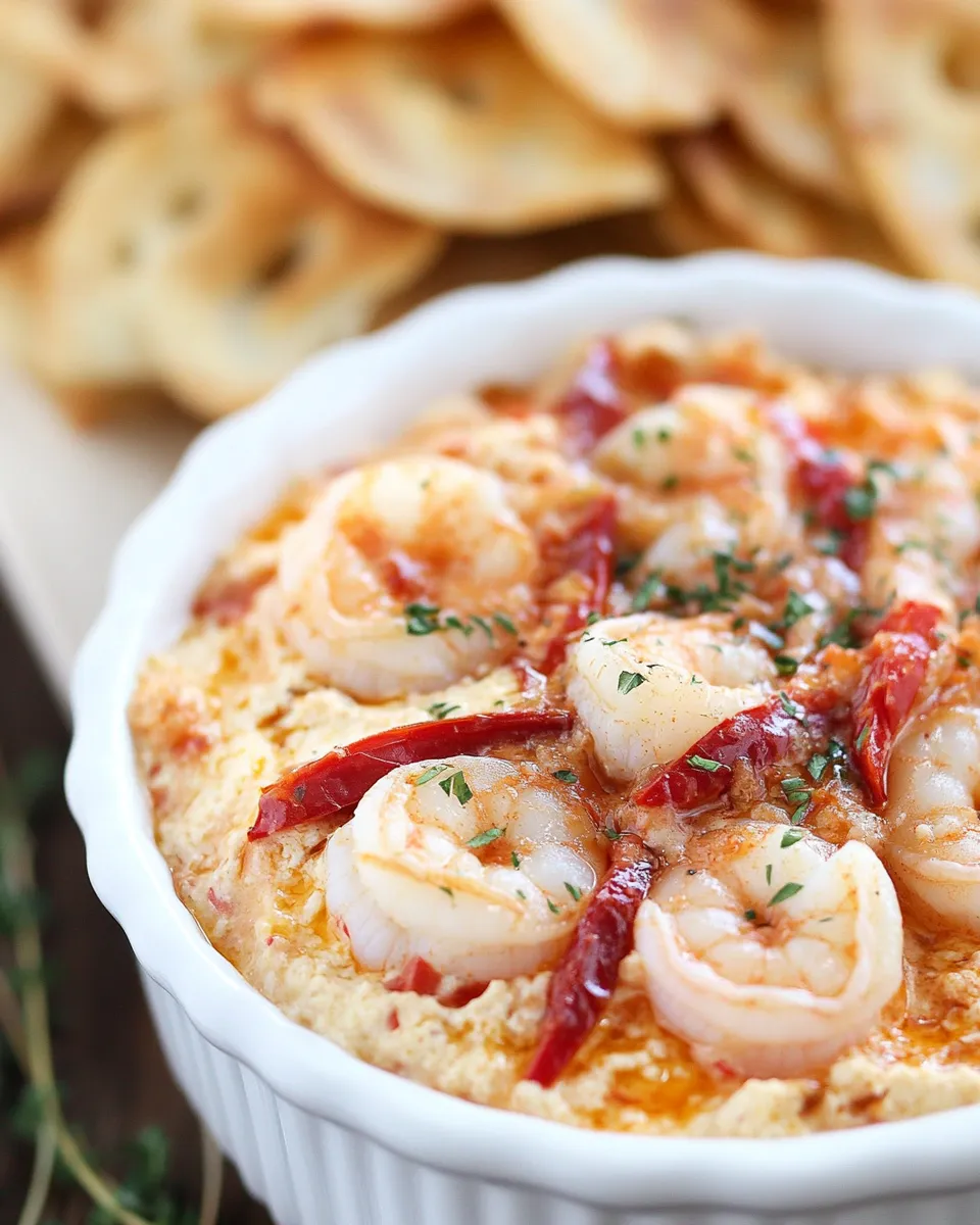 Easy Roasted Red Pepper Shrimp Scampi Dip dish photo